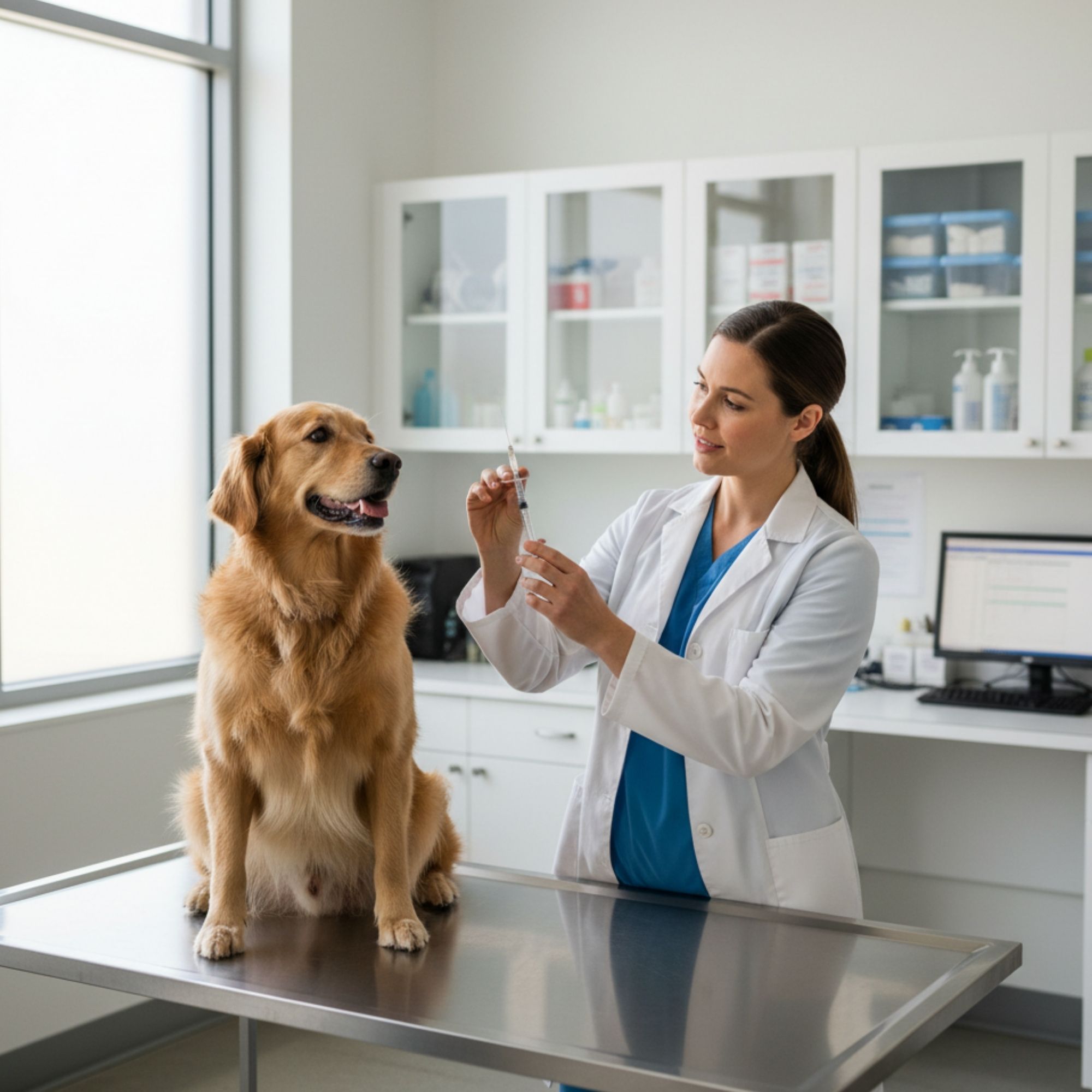 veterinářka očkuje psa